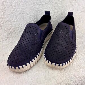 Mens Ilse Jacobsen Tulip Flats Slip On Microfiber Cut Outs Navy EU43/US 9-9.5